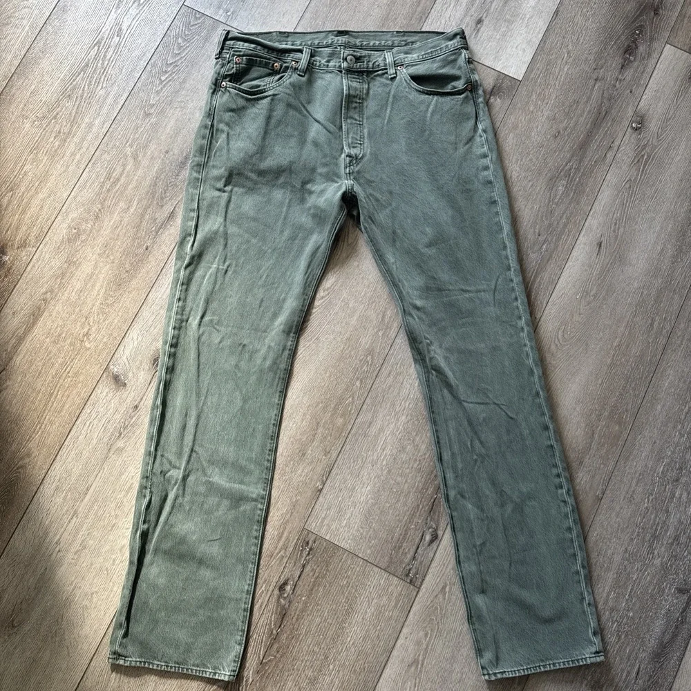 Levis 501 Jeans Mens 38x36 Green Button Fly Denim Pant Faded Original #995